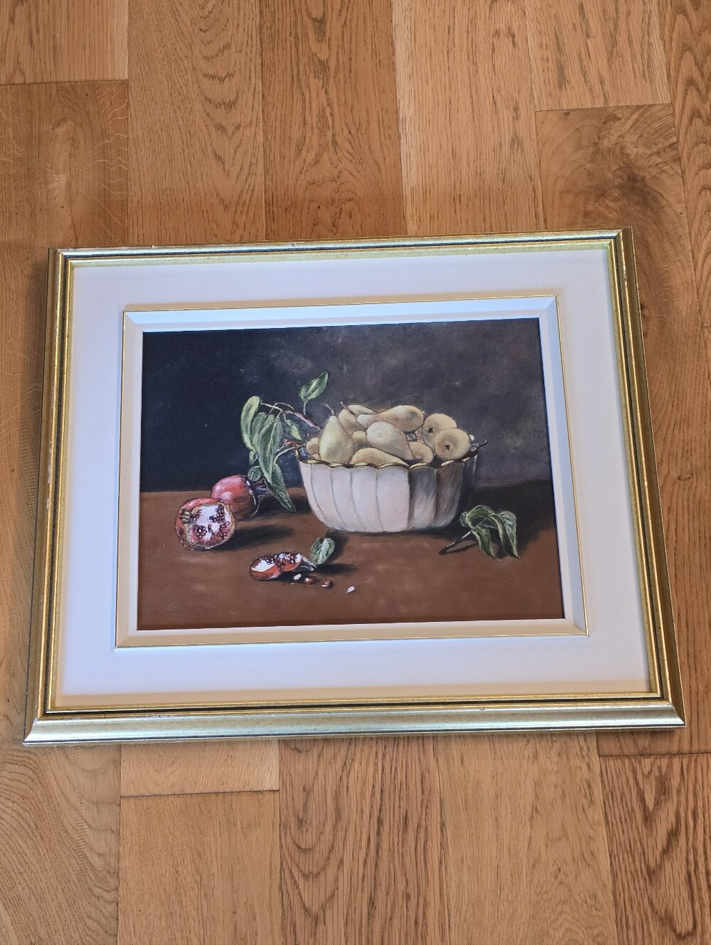 Vintage Still Life Fruit Painting Pears Pomegranate Signed Cottagecore Art